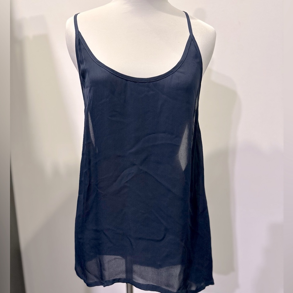 NWT L’Agence 100% sheer silk T-back navy camisole-3 - Picture 8 of 8